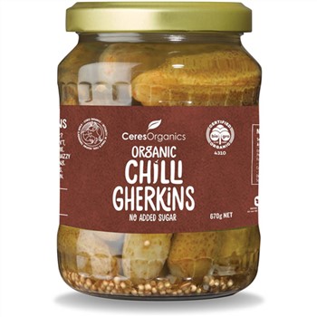 Chilli Gherkins Organic 670g | Ceres Organics